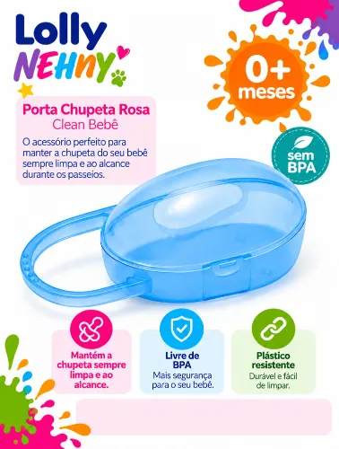 Porta Chupeta Clean com Alça Azul - Lolly