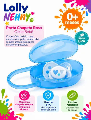 Porta Chupeta Clean com Alça Azul - Lolly