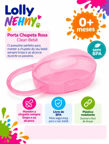 Porta Chupeta Clean com Alça Rosa - Lolly