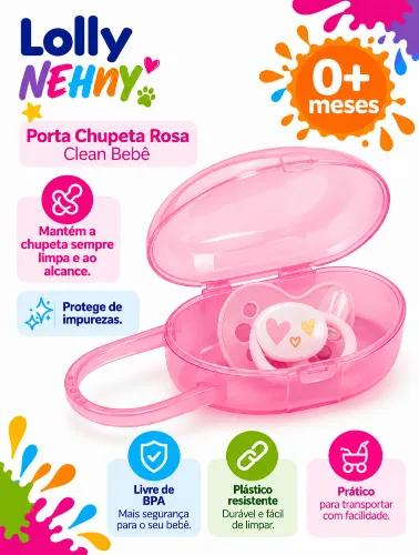 Porta Chupeta Clean com Alça Rosa - Lolly