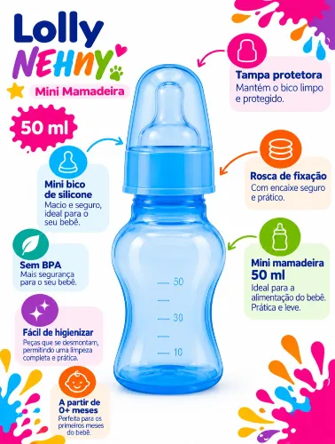 Mini Mamadeira 50ml Azul- Lolly