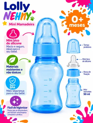 Mini Mamadeira 50ml Azul- Lolly