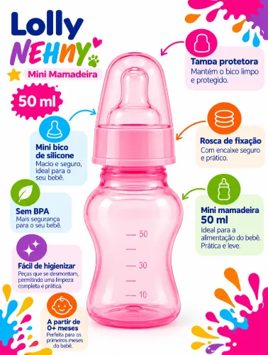 Mini Mamadeira 50ml Rosa Lisa - Lolly