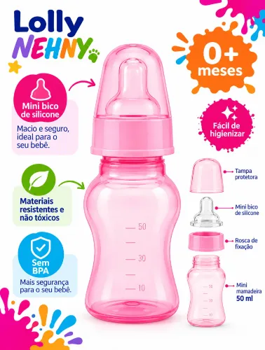 Mini Mamadeira 50ml Rosa Lisa - Lolly