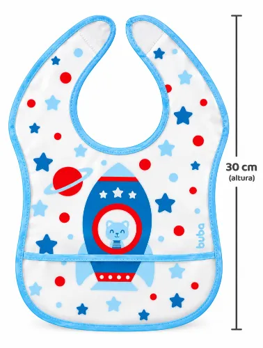 Babador com Bolso Foguete Azul - Buba