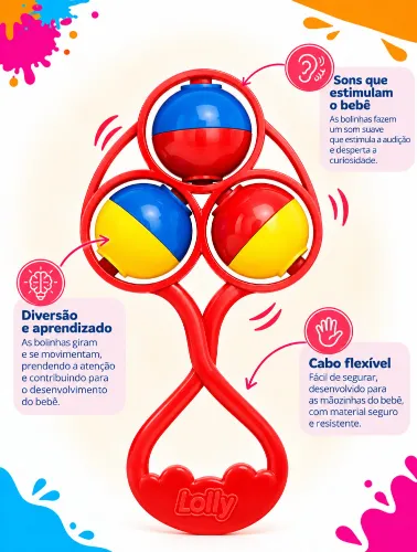 Chocalho Bebê Brinquedo Infantil Tricolor- Lolly
