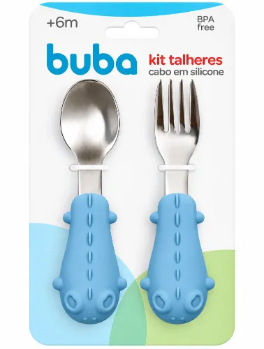 Kit Talheres com Cabo em Silicone Azul - Buba