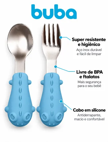 Kit Talheres com Cabo em Silicone Azul - Buba