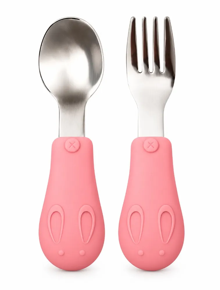 Kit Talheres com Cabo em Silicone Rosa - Buba