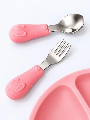 Kit Talheres com Cabo em Silicone Rosa - Buba