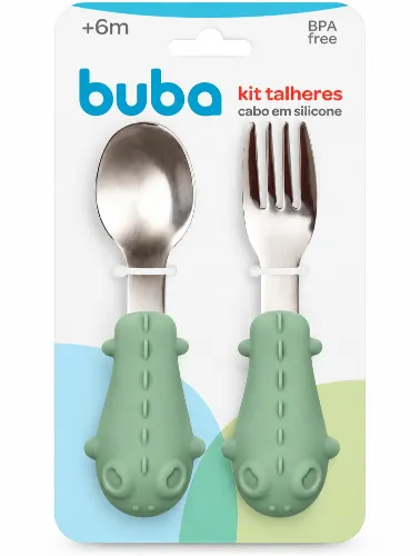 Kit Talheres com Cabo em Silicone Verde - Buba