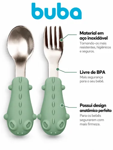 Kit Talheres com Cabo em Silicone Verde - Buba