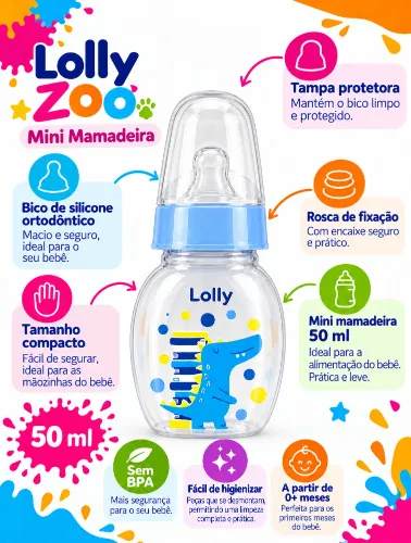 Mini Mamadeira 50ml Azul Zoo  - Lolly