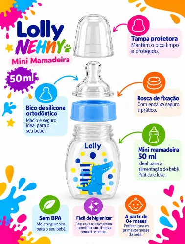 Mini Mamadeira 50ml Azul Zoo  - Lolly