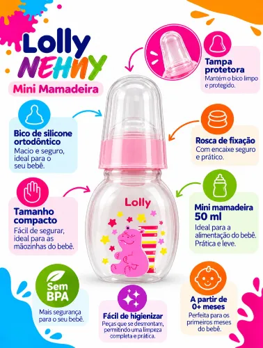 Mini Mamadeira 50ml Rosa Zoo - Lolly