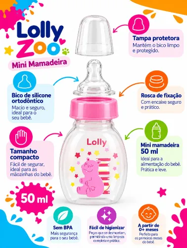 Mini Mamadeira 50ml Rosa Zoo - Lolly