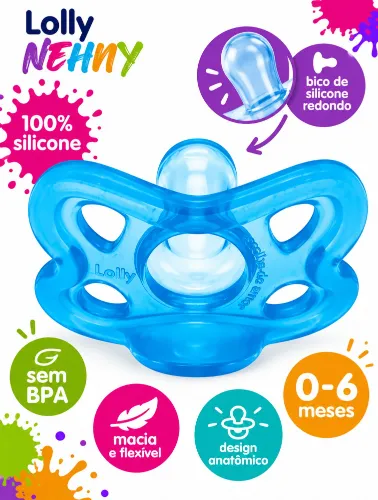 Chupeta Silicone Bico Redondo Azul -Lolly Nenny