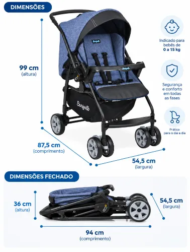 Carrinho de Bebê Rio K Azul - Burigotto