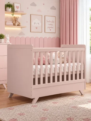 Berço Cama Vitória Rose 2 em 1 com Estrado Regulável - Canaã Móveis