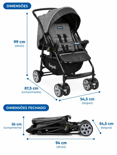 Carrinho de Bebê Rio K Mescla Preto - Burigotto
