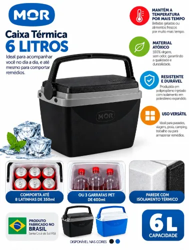 Caixa Térmica 6 Litros Preta com Alça - MOR
