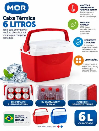 Caixa Térmica 6 Litros Azul com Alça - MOR