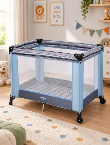 Berço Cercadinho Infantil Fit Azul Geo - Voyage