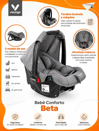 Bebê Conforto Beta Cinza Mesclado - Voyage
