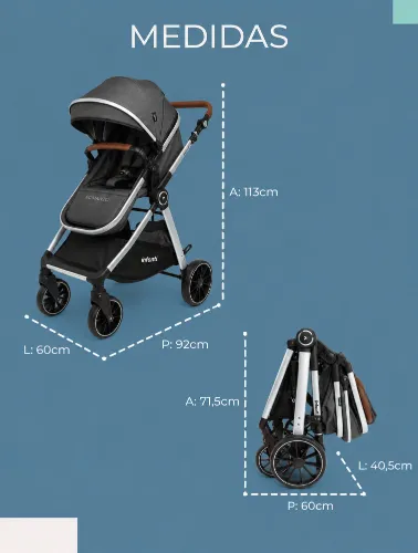 Carrinho Travel System Romanzo Preto Granizo - Infanti