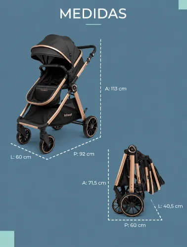Carrinho de Bebê Romanzo Preto Bronze - Infanti