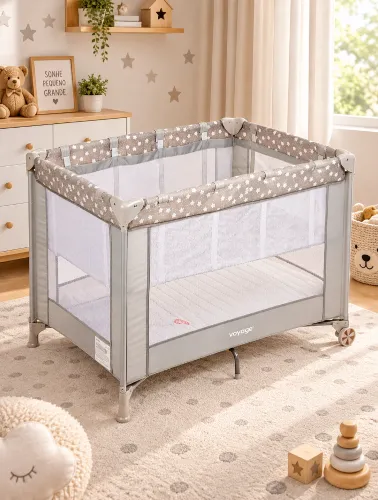 Berço Cercadinho Infantil Fit Cinza Estrela - Voyage