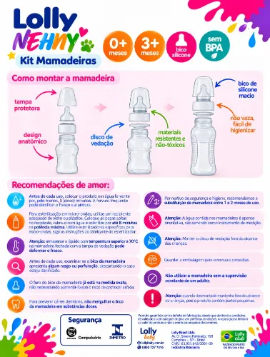 Kit Mamadeiras 240ml, 80ml e 50ml com Silicone Masculino - Lolly