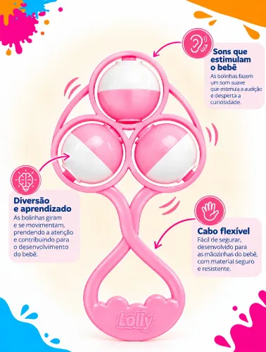 Chocalho Bebê Brinquedo Infantil Rosa - Lolly