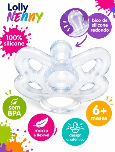 Chupeta Silicone Bico Redondo Transparente -Lolly Nenny
