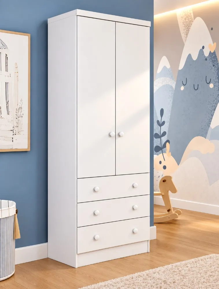Guarda Roupa Infantil Smim 2 Portas Branco Brilho – Móveis Peroba