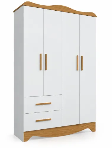 Guarda Roupa Clara 4 Portas Lisa Branco Brilho/Amêndoa - Móveis Peroba