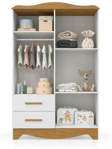 Guarda Roupa Clara 4 Portas Lisa Branco Brilho/Amêndoa - Móveis Peroba