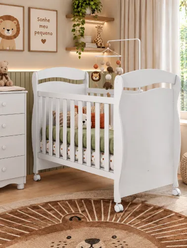 Berço Infantil Júnior Branco Brilho - Peroba