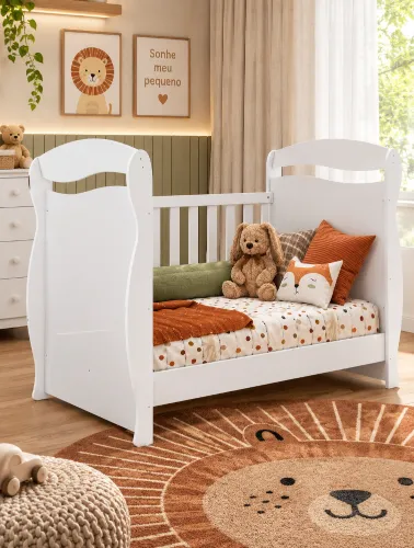 Berço Infantil Júnior Branco Brilho - Peroba