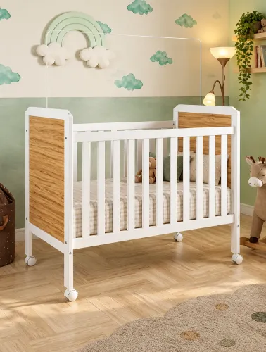Berço Infantil Cloe Branco Brilho e Amêndoa - Móveis Peroba