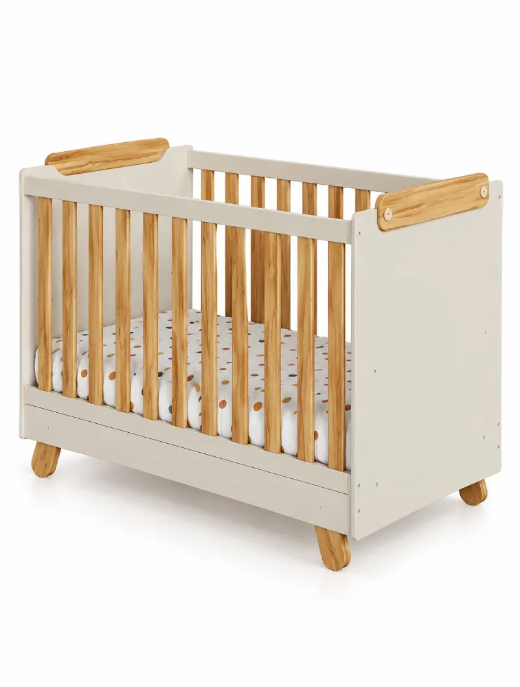 Berço Infantil Pingo Off White e Amêndoa - Móveis Peroba