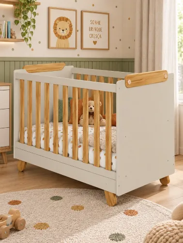 Berço Infantil Pingo Off White e Amêndoa - Móveis Peroba