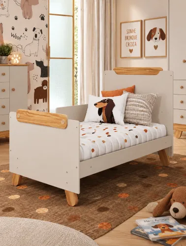 Berço Infantil Pingo Off White e Amêndoa - Móveis Peroba