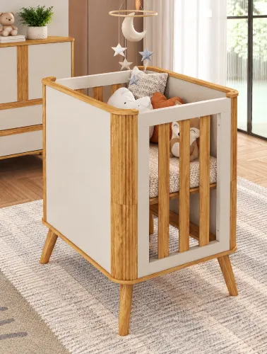 Berço Infantil Theo Off White e Amêndoa - Móveis Peroba