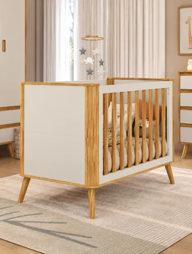 Berço Infantil Theo Off White e Amêndoa - Móveis Peroba
