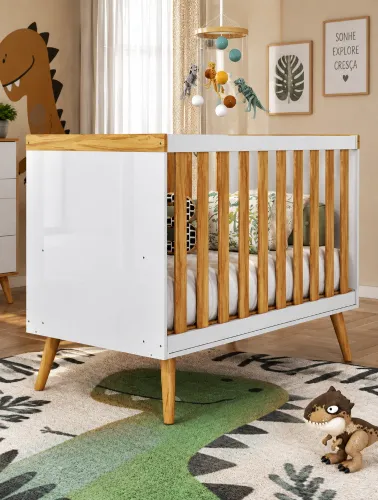 Berço Infantil Sky Branco Brilho e Amêndoa - Móveis Peroba