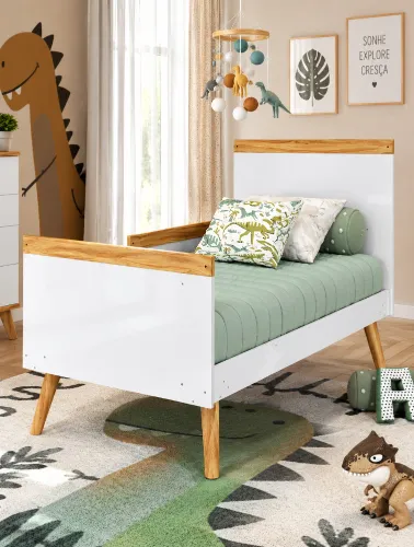 Berço Infantil Sky Branco Brilho e Amêndoa - Móveis Peroba