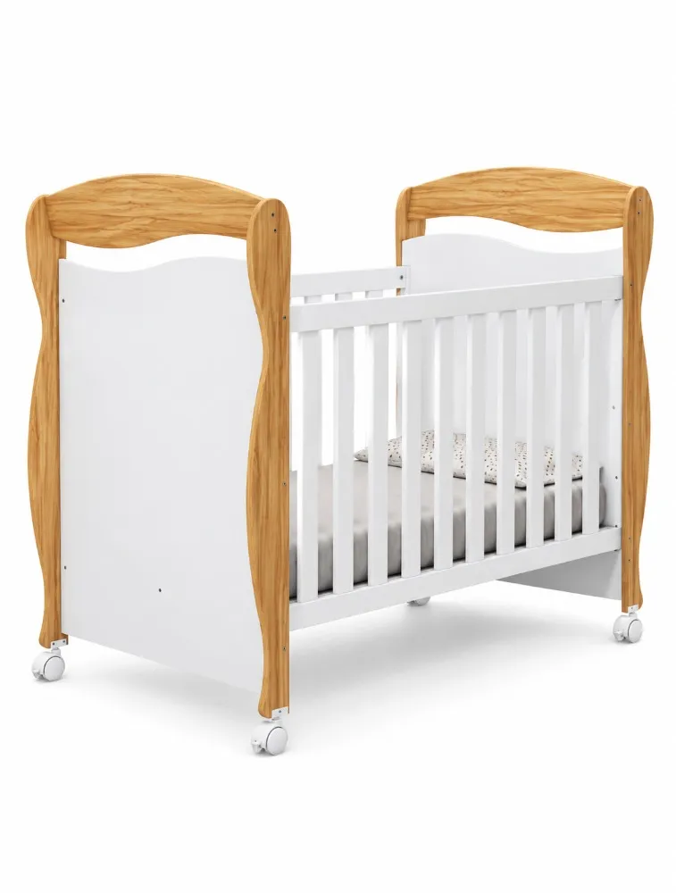 Berço Infantil Júnior Branco Brilho e Amêndoa  - Móveis Peroba