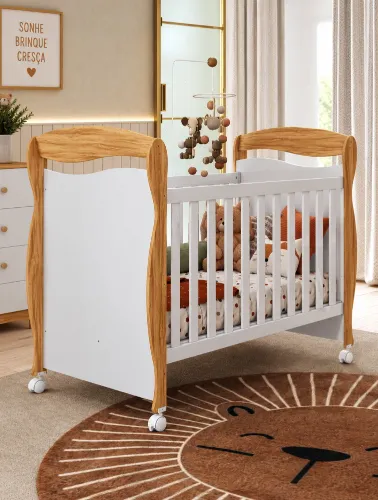 Berço Infantil Júnior Branco Brilho e Amêndoa  - Móveis Peroba