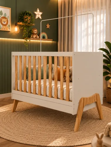 Berço Infantil Guti Retrô Off White e Amêndoa - Móveis Peroba